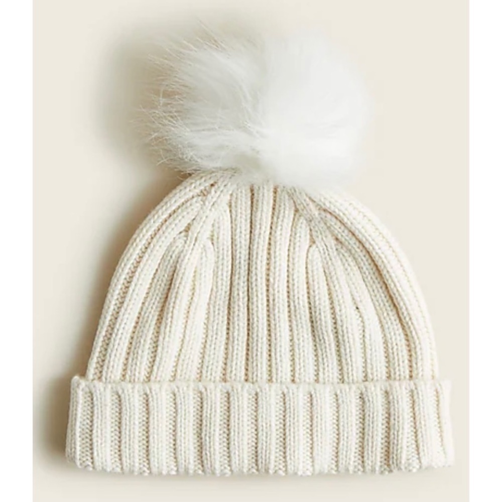NEW JCREW Pom-Pom Beanie in Ivory